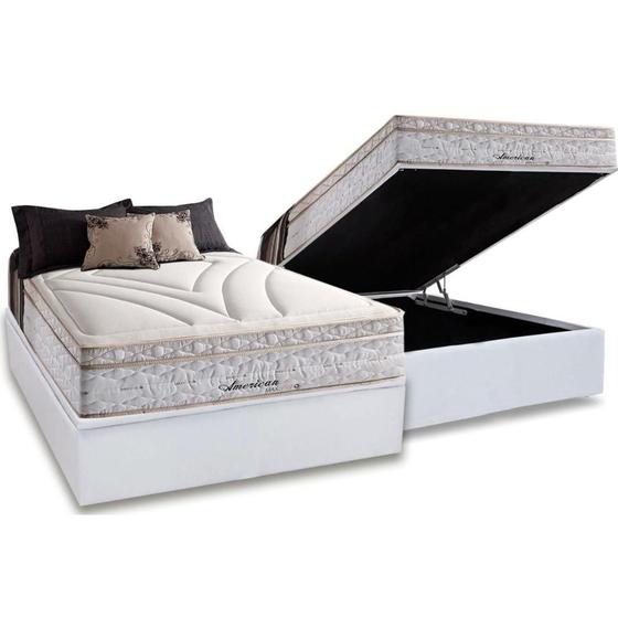 Imagem de Cama Box Baú Casal: Colchão Molas Herval Maxspring American + Base CRC Courano White(138x188)