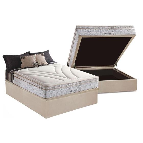 Imagem de Cama Box Baú Casal: Colchão Molas Herval Maxspring American + Base CRC Suede Clean(138x188)