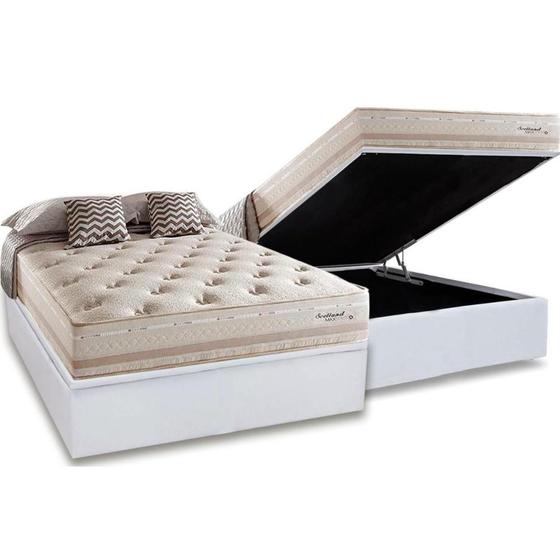 Imagem de Cama Box Baú Casal: Colchão Molas Herval Maxspring Scotland + Base CRC Courano White(138x188)