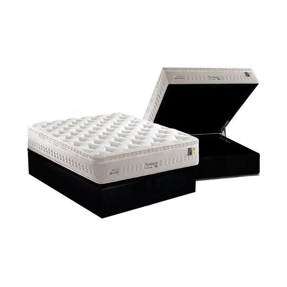 Imagem de Cama Box Baú Casal: Colchão Molas MasterPocket Ensacadas Anjos Impressione + Base CRC Suede Black(138x188)