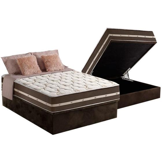 Imagem de Cama Box Baú Casal: Colchão Molas MasterPocket Ensacadas D Angelis Anjos Superlastic Classic + Base CRC Suede Brown (138x188)