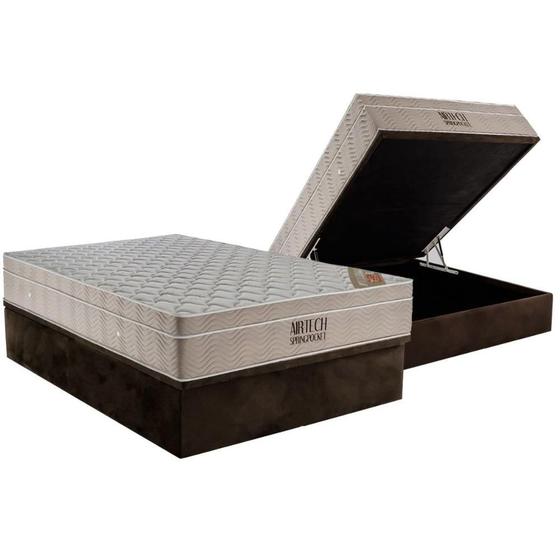 Imagem de Cama Box Baú Casal: Colchão Molas MasterPocket Ensacadas Ortobom Conjunto Box Baú - Ortobom Fort Airtech Spring + Box Baú Nobuck Café (138x188)