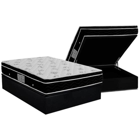 Imagem de Cama Box Baú Casal: Colchão Molas Ortobom Nanolastic Physical Spring + Base CRC Courano Black(138x188)