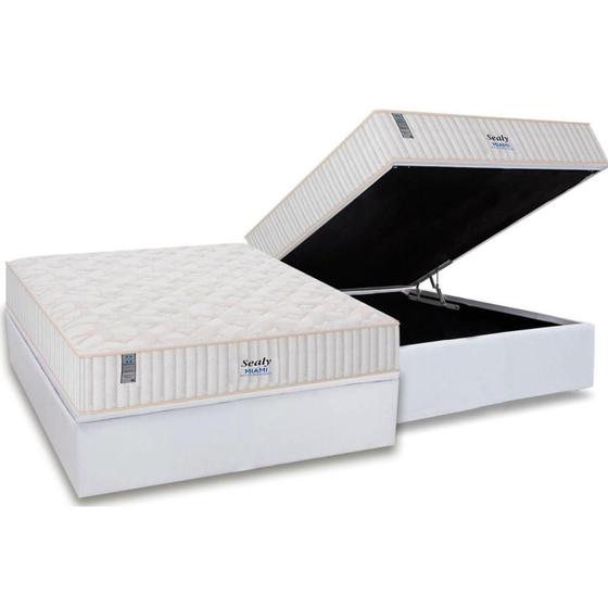 Imagem de Cama Box Baú Casal: Colchão Molas Plumatex MasterPocket Ensacadas Miami + Base CRC Courano White(138x188)