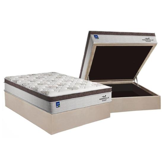 Imagem de Cama Box Baú Casal: Colchão Molas Plumatex MasterPocket Ensacadas Personalle + Base CRC Suede Clean(138x188)