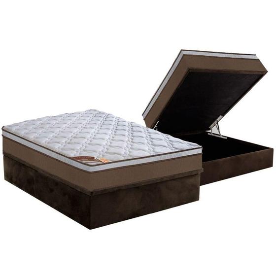 Imagem de Cama Box Baú Casal: Colchão Molas Pocket Ensacadas Castor Revolution + Base CRC Suede Brown (138x188)