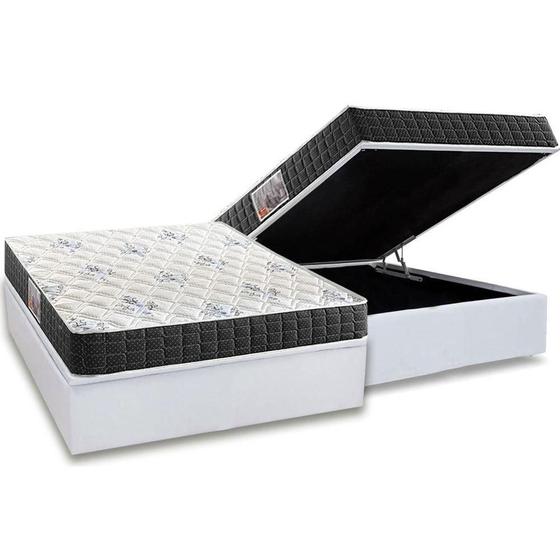 Imagem de Cama Box Baú Casal: Colchão Ortopédico Anjos D28 / AG65 Ortoline + Base CRC Courano White(138x188)