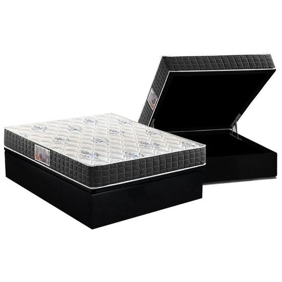 Imagem de Cama Box Baú Casal: Colchão Ortopédico Anjos D28 / AG65 Ortoline + Base CRC Suede Black(138x188)