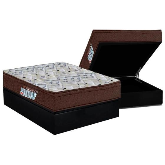 Imagem de Cama Box Baú Casal: Colchão Ortopédico Ortobom D45 / EP ISO 150 Mega Firme + Base CRC Suede Black(138x188)