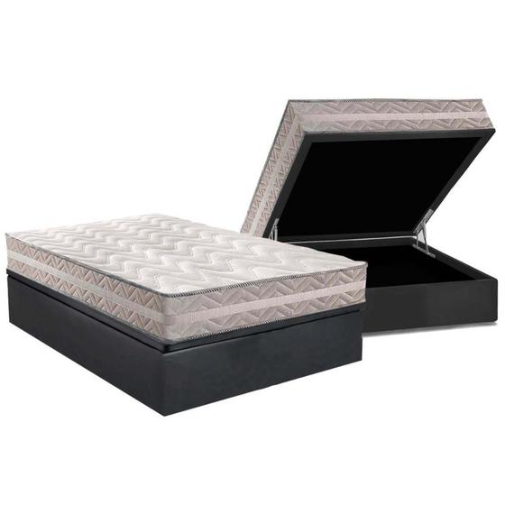 Imagem de Cama Box Baú Casal: Colchão Ortopédico Paropas D28 / AG65 Master Gray + Base CRC Suede Gray(138x188)