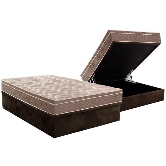 Imagem de Cama Box Baú Casal: Colchão Ortopédico Paropas D28 / EP Pasquale + Base CRC Suede Brown(138x188)