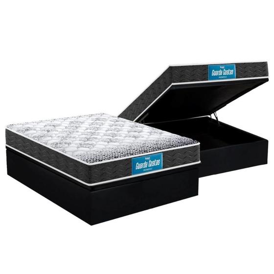 Imagem de Cama Box Baú Casal: Colchão Ortopédico Probel D28 / EP Guarda Costas PróMiddle Double Face + Base CRC Suede Black(138x188)