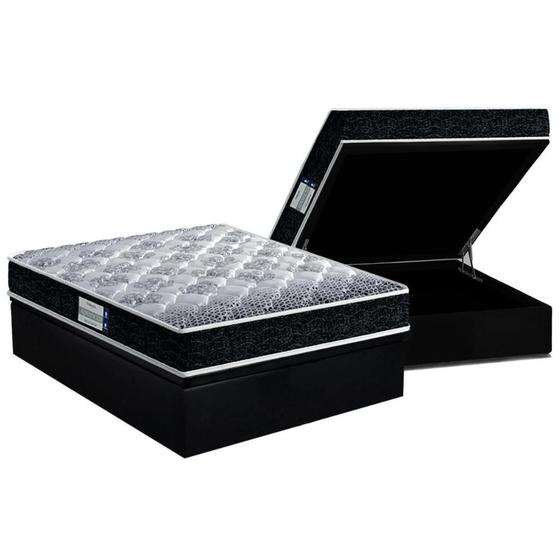 Imagem de Cama Box Baú Casal: Colchão Ortopédico Probel D33/EP Firmepedic ProDormir Advanced Tech1500 Double Face + Base CRC Suede Black(138x188)