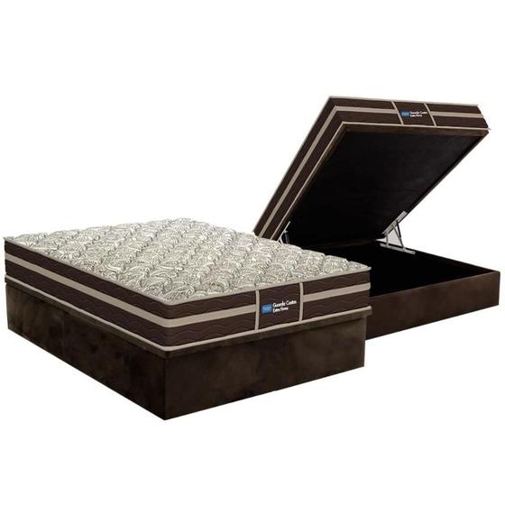 Imagem de Cama Box Baú Casal: Colchão Ortopédico Probel Wood Guarda Costa Extra Firme Brown + Base CRC Suede Brown(138x188)