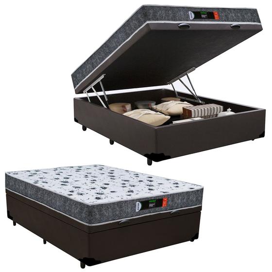 Imagem de Cama Box Baú Casal + Colchão Ortopédico Resistente Pró D28 Prime Colchões 138x188x60 Marrom