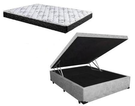 Imagem de Cama Box Baú Casal Conforto Sintético Cinza + Colchão Casal Conforto Espuma D23 Com EPS 20x138x188