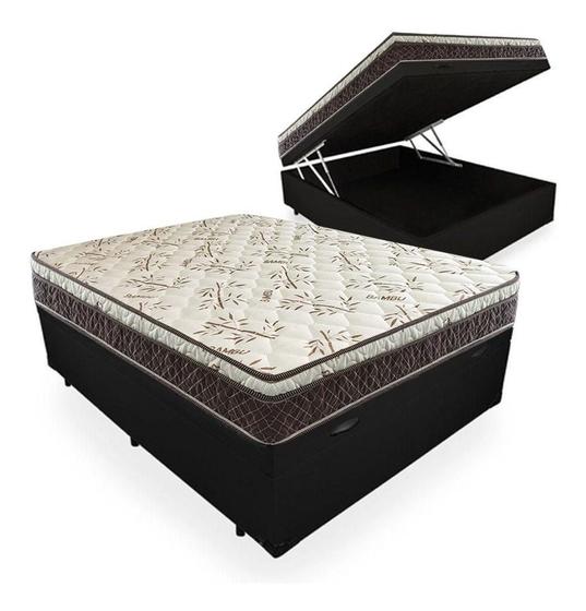 Imagem de Cama Box Baú Casal Conforto Sintético Preto + Colchão Casal Conforto Espuma D23 Com EPS 20x138x188