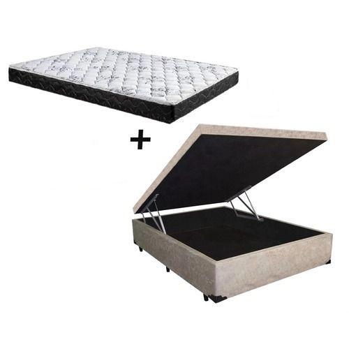 Imagem de Cama Box Baú Casal Conforto Suede Bege + Colchão Casal Conforto Espuma D33  14x138x188