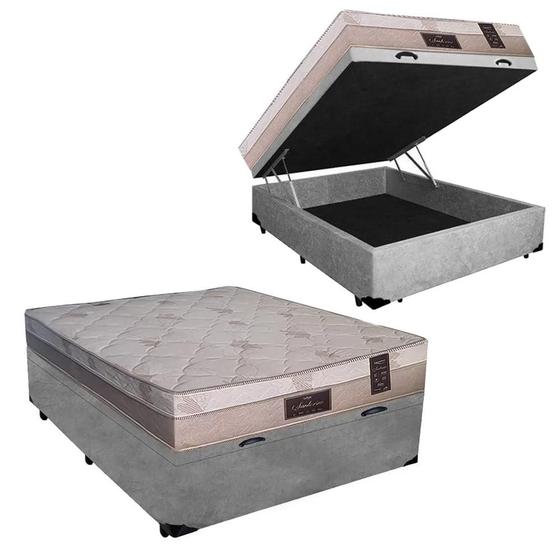 Imagem de Cama Box Baú Casal Conforto Suede Cinza + Colchão Casal Conforto Espuma D23 Com EPS 16x138x188