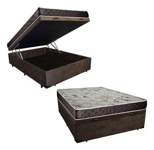 Imagem de Cama Box Baú Casal Conforto Suede Marrom + Colchão Casal Conforto Espuma D33    16x138x188