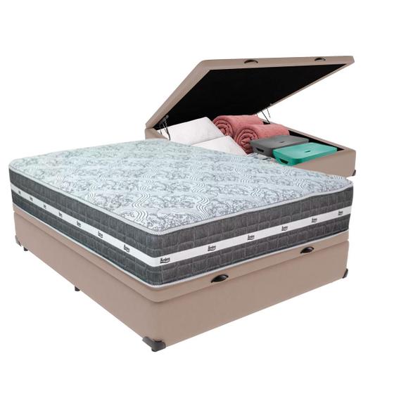 Imagem de Cama Box Baú Casal e Colchão Black Graphite Anjos Molas Ensacadas - Bege