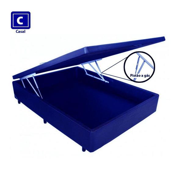 Imagem de Cama Box Baú Casal em azul com Pistão a gás - 138x188