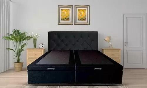 Imagem de Cama Box Baú Casal em  Sintetico Preto Bipartido  com Pistão A Gás - 138x188