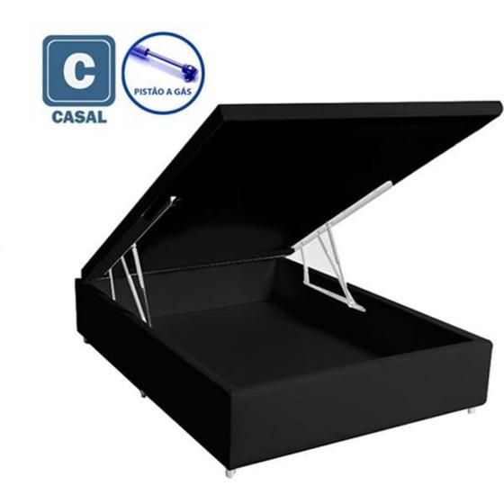 Cama Box Baú Casal em sintético Preto com Pistão a Gás - 138x188 Menor preço em Cama Box Baú Casal em sintético Preto com Pistão a Gás - 138x188