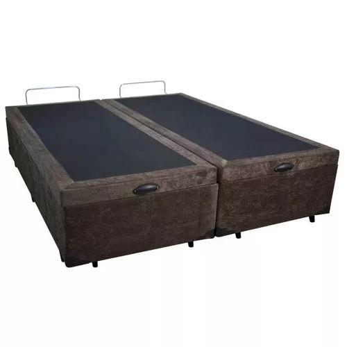 Imagem de Cama Box Baú Casal em Sued Marron Bipartido  com Pistão A Gás - 138x188