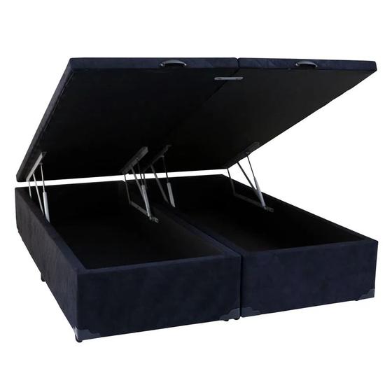 Imagem de Cama Box Baú Casal em Sued Preto Bipartido  com Pistão A Gás - 138x188