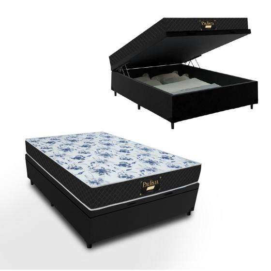 Imagem de Cama Box Baú Casal Espuma Paulista Gazin 138x188x61cm Preto/Branco - Suporta até 80kg por pessoa