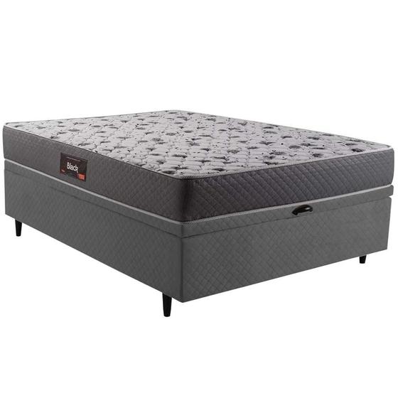 Imagem de Cama Box Baú Casal Herval Black, Espuma Alto Suporte, 71x138x188 cm