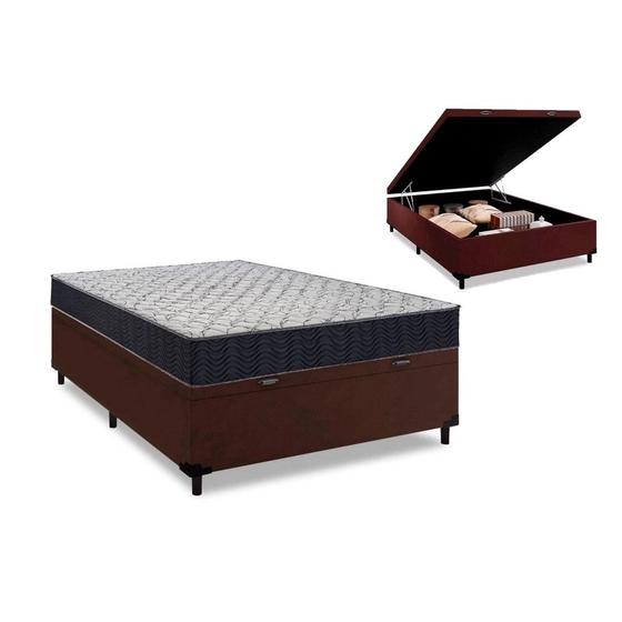 Imagem de Cama Box Baú Casal Marrom + Colchão De Espuma D45 - Ortobom - Airtech 150 60x198x158cm