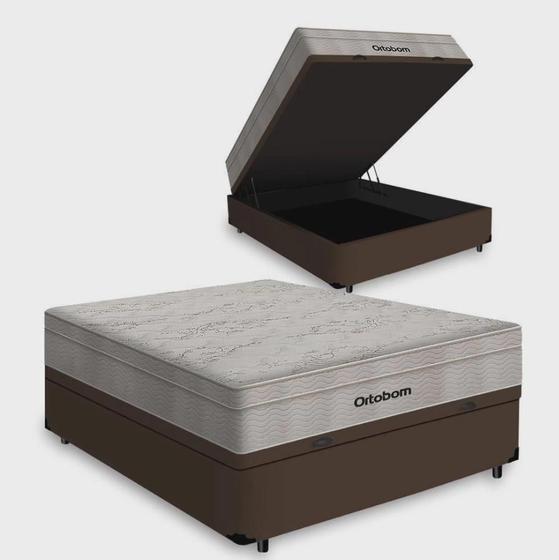 Imagem de Cama Box Baú Casal Marrom + Colchão de Molas Ensacadas Airtech Springpocket (138X188X61)