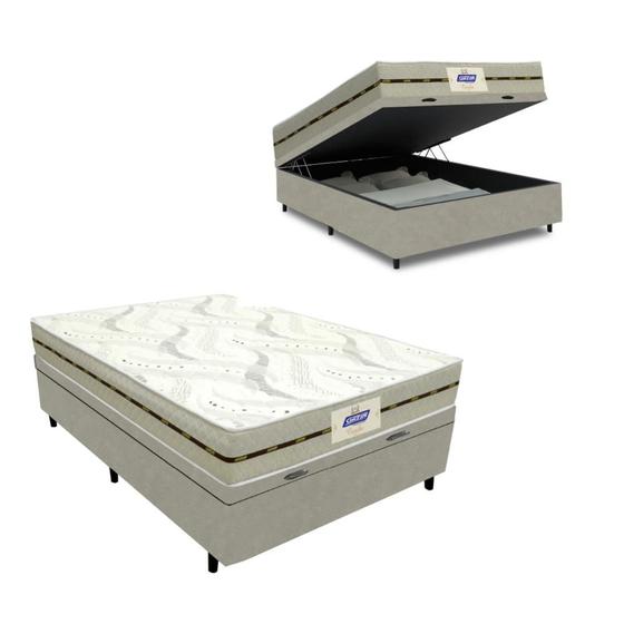 Imagem de Cama Box Baú Casal Molas Caribe Gazin 138x188x61cm Branco/Bege -  Suporta até 100kg por pessoa