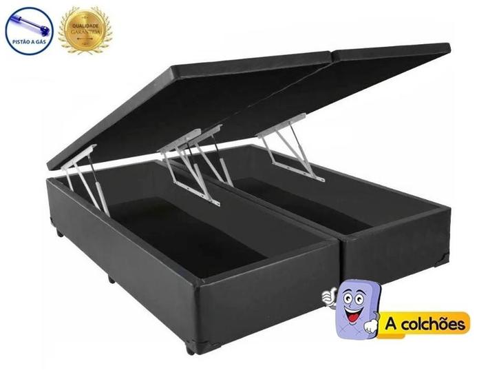 Imagem de Cama Box Baú Casal Platinum Cinza Bipartido Com Pistão A Gás - 138x188x41