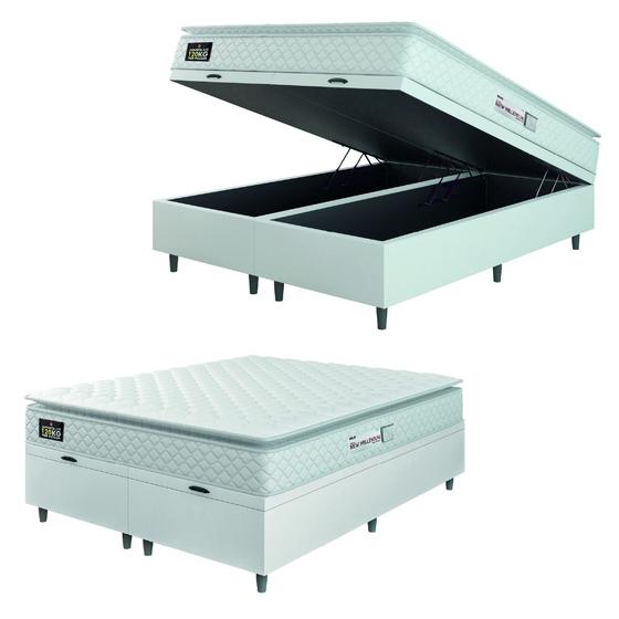 Cama Box Baú Casal Queen Colchão Espuma D33 Pillow Top New Millenium 158x188x60cm Branco Hellen Menor preço em Cama Box Baú Casal Queen Colchão Espuma D33 Pillow Top New Millenium 158x188x60cm Branco Hellen