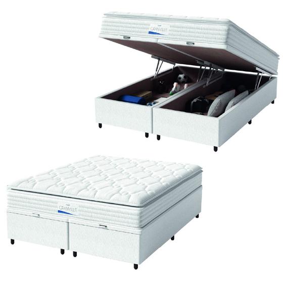 Cama Box Baú Casal Queen Colchão Molas Ensacadas Granville Com Pillow 158x198x69cm Branco Probel Menor preço em Cama Box Baú Casal Queen Colchão Molas Ensacadas Granville Com Pillow 158x198x69cm Branco Probel