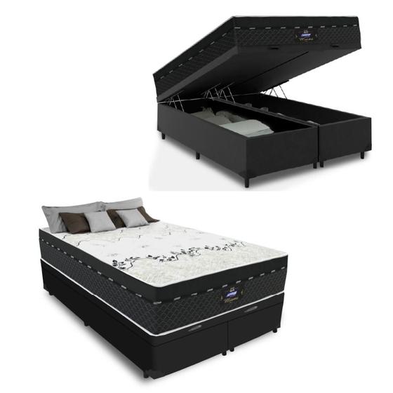 Cama Box Baú Casal Queen Colchão Molas Ensacadas Miami Gazin 158x198x67cm Branco / Preto Cama
