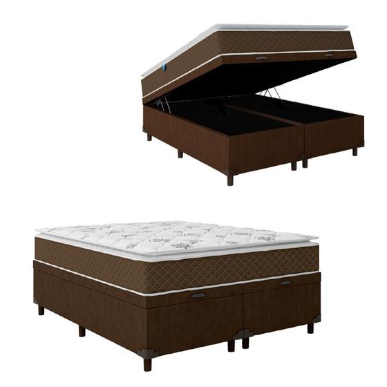 Cama Box Baú Casal Queen Colchão Molas Ensacadas Pillow Top Martino 158x198x66cm Marrom/Branco Umaflex Menor preço em Cama Box Baú Casal Queen Colchão Molas Ensacadas Pillow Top Martino 158x198x66cm Marrom/Branco Umaflex