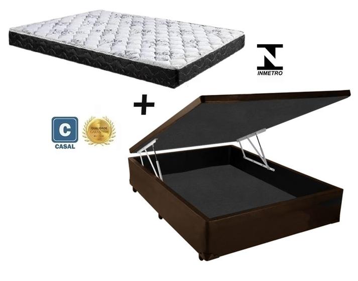 Imagem de Cama Box Baú Casal Resistence Sintético Marrom  + Colchão Casal Resistence Espuma D33 Com EPS 17x138x188