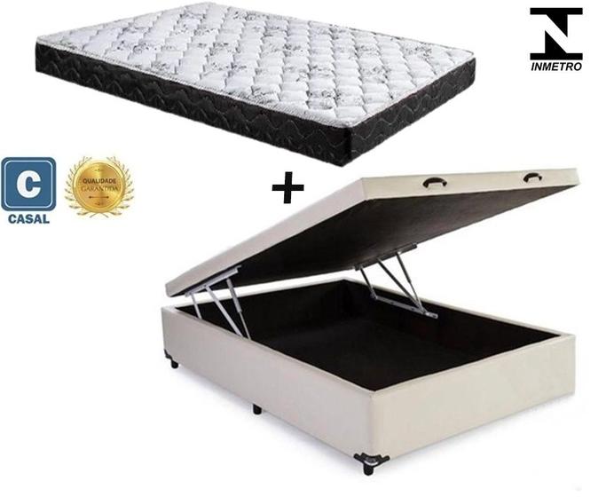 Imagem de Cama Box Baú Casal Sintético Bege   + Colchão Casal Espuma D23 Com EPS 24x138x188