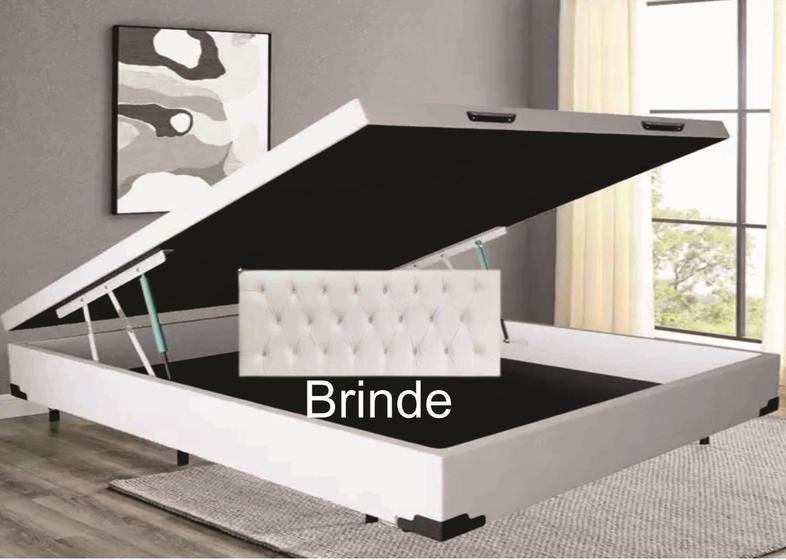 Imagem de Cama Box Baú Casal Sintético Branco 38x138x188