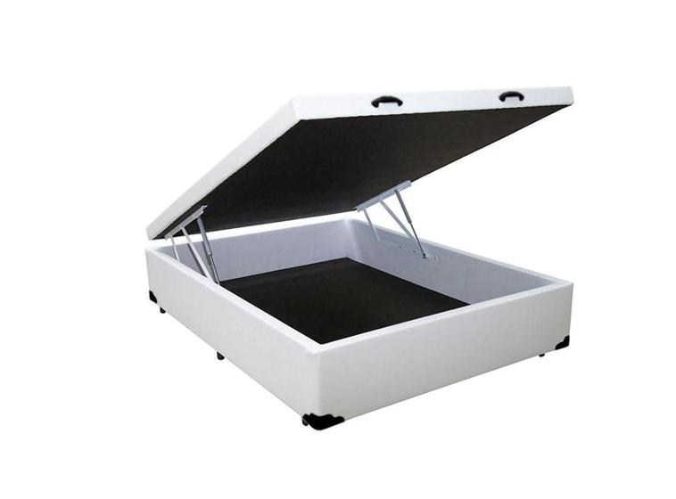 Imagem de Cama Box Baú Casal Sintético Branco com Colchão Espuma D33 Marrocos 30cm