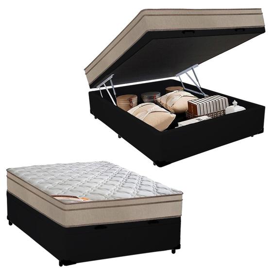 Cama Box Baú Casal Sintético + Colchão Casal de Mola Castor Revolution Tecnopedic 138x188X74 Menor preço em Cama Box Baú Casal Sintético + Colchão Casal de Mola Castor Revolution Tecnopedic 138x188X74