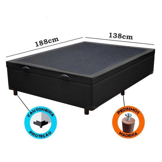 Imagem de Cama Box Baú Casal Sintético Preto Com Pistão A Gás