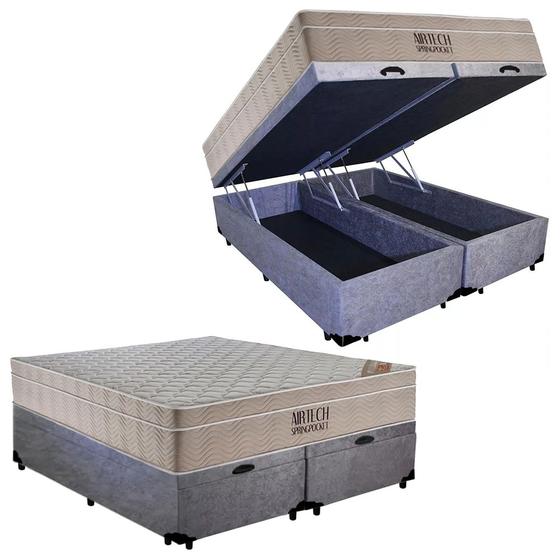 Cama Box Baú Casal Suede Bipartido + Colchão Ortobom Airtech Molas Ensacadas 138x188x65 Menor preço em Cama Box Baú Casal Suede Bipartido + Colchão Ortobom Airtech Molas Ensacadas 138x188x65