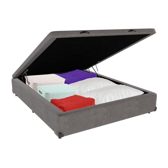 Imagem de Cama Box Baú Casal Suede Cinza