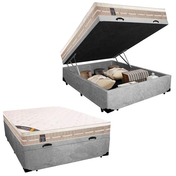 Cama Box Baú Casal Suede + Colchão Castor Premium Tecnopedic Euro One Face Molas Pocket 70x138x188 Branco e Cinza Menor preço em Cama Box Baú Casal Suede + Colchão Castor Premium Tecnopedic Euro One Face Molas Pocket 70x138x188 Branco e Cinza