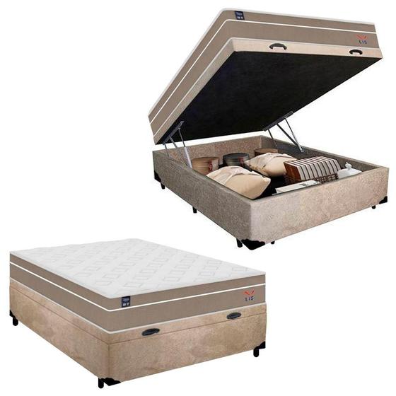 Imagem de Cama Box Baú Casal Suede + Colchão Molas Ensacadas Lis Plumatex Airtech 138x188x69 Bege